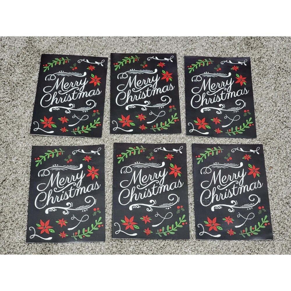 6 Vintage Poinsettia & Holly Glitter Christmas Greeting Cards Unused - Tri Land